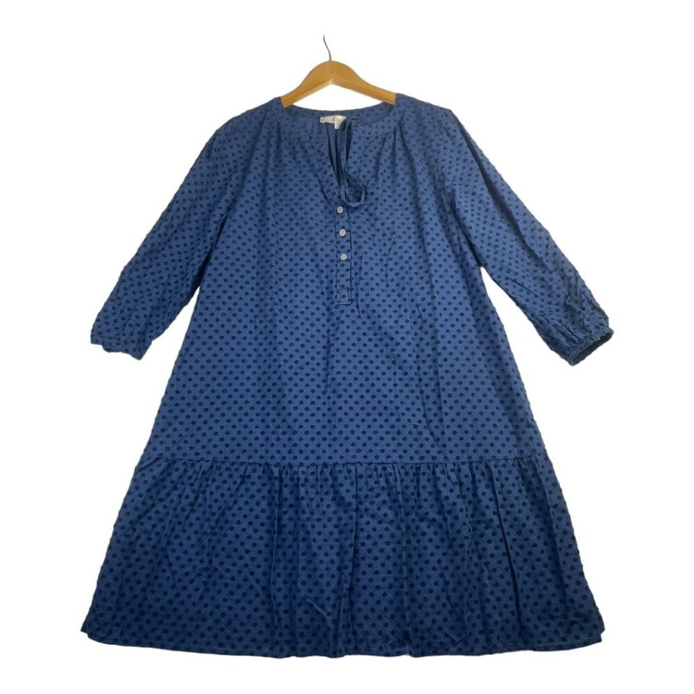 LOFT Blue 3/4 Sleeve Swiss‎ Dot Flowy Short Dress Relaxed Fit Size Medium